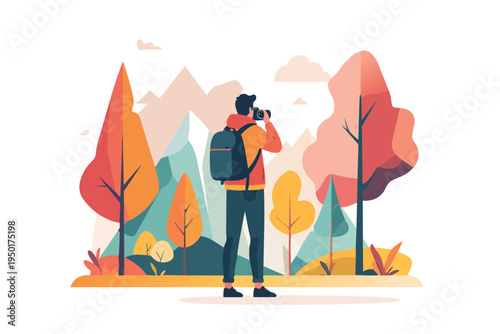 Autumn park scene with man and woman vector illustration