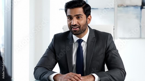 Professional Man in Suit Talking and Gesturing in Office Meeting