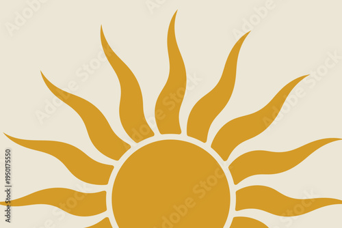 sun rising with wavy heat rays against a neutral cream background in a vintage 70s style.
