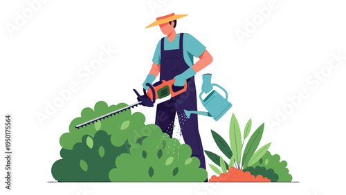 Gardener's Green Oasis: An artist skillfully cultivates a verdant garden with precision, creating a thriving landscape. 