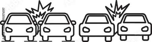 Simple Line Icons Representing Two Car Accidents with Car Accident with Line Art with Accident Scene with Automobile Accident