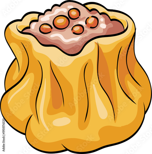 Steamed Dumpling Dim Sum Cartoon Illustration 