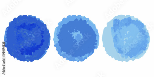 Three abstract watercolor brushstrokes in varying shades of blue