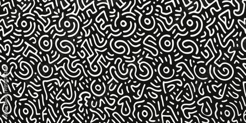 Intricate black and white abstract doodle pattern filling the entire frame