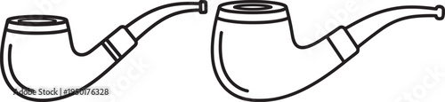 Outline illustration of two classic smoking pipes, one curved, one straight, on a white background. Hobby, relaxation, vintage concept, Smoking Pipe, Old Fashioned