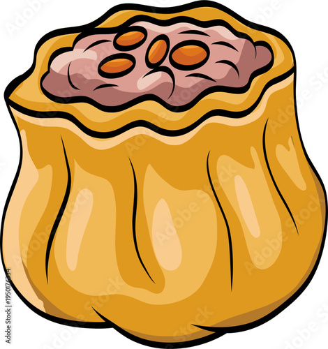 Steamed Dumpling Dim Sum Cartoon Illustration 