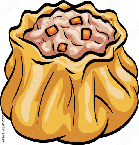 Steamed Dumpling Dim Sum Cartoon Illustration 