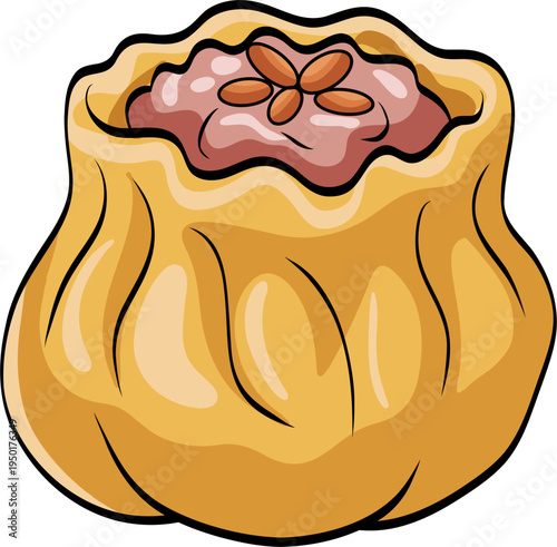 Steamed Dumpling Dim Sum Cartoon Illustration 