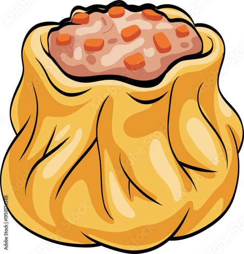 Steamed Dumpling Dim Sum Cartoon Illustration 