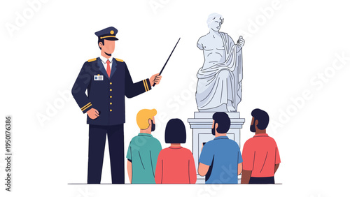 Museum Guide: A museum guide, with his informative guidance, provides a captivating tour of the museum, sharing historical insights and stories with a group of engaged visitors.