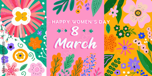 Colorful floral illustration celebrating international women s day on march 8th