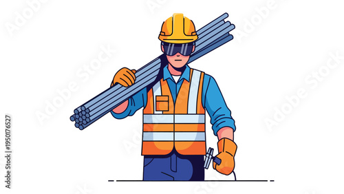 Hardworking Constructor: An illustration depicts a constructor, a symbol of hard work and commitment, carrying construction materials. The worker embodies the spirit of construction industry.