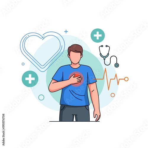 Man with Chest Pain, Heart Health, Cardiology, Medical Checkup, Healthcare Concept