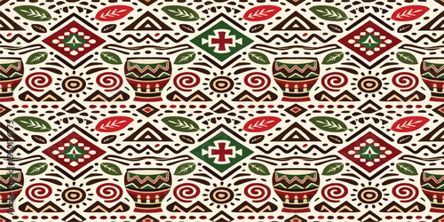 A seamless vintage geometric floral pattern inspired by traditional oriental mosaic designs for decorative fabric and wallpaper