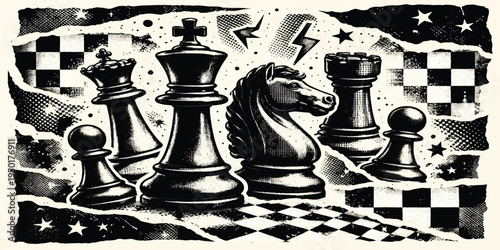 Black chess pieces arranged on a chessboard ready for a strategic game