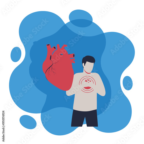Man holding a large red heart, symbolizing heart health, cardiology, and chest pain.