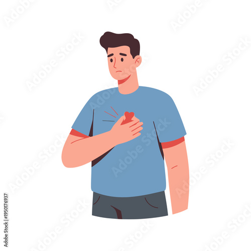 Man holding chest in pain, heart attack or chest pain symptom, health problem concept