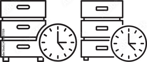 Stack of drawers with clocks, illustration for time management or organization concepts, Black And White