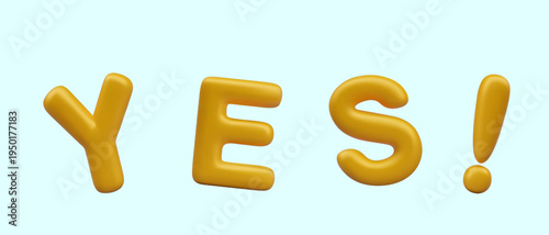 Vector lettering YES with exclamation mark. Affirmative answer, positive result. Concept of approval, loud statement. Golden inscription in realistic style