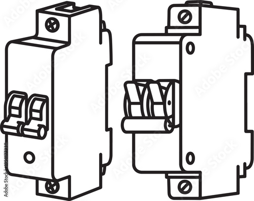 Outline Circuit Breaker Icons - Electrical Switch Vector Graphic for Power Control, Safety, and Industrial Applications, Line Art, Outline Icon, Fuse Box, Electricity Component