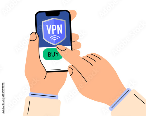 VPN Service Concept Virtual private network App for secure connection Data encryption Remote server Cloud technology. Internet service provider Intranet access Cyber security. Vector illustration. 