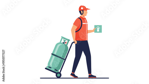Delivery Man with Gas Tank: A delivery man expertly navigates the streets with a gas tank in tow, symbolizing reliability and service.