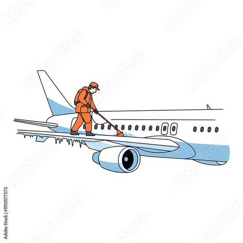 Aircraft Disinfection Worker Cleaning Airplane Wing