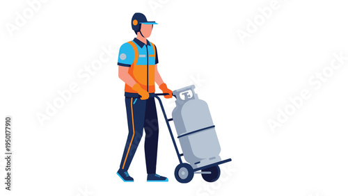 Gas Cylinder Delivery: A uniformed worker transports a large gas cylinder with care, illustrating the importance of energy and industry.