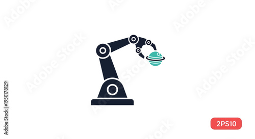 Industrial robotic arm with green object.