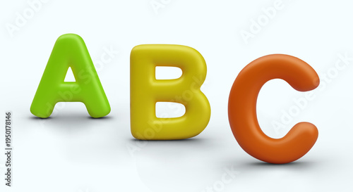 Vector creative composition for advertising language business. Online learning concept. Advertising layout in 3D fun style. Color text symbols for poster