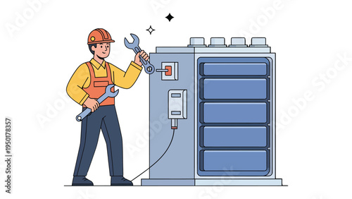 Maintenance Technician: A skilled technician, clad in an orange hard hat, works diligently on equipment maintenance, wielding a wrench to ensure optimal performance and functionality.