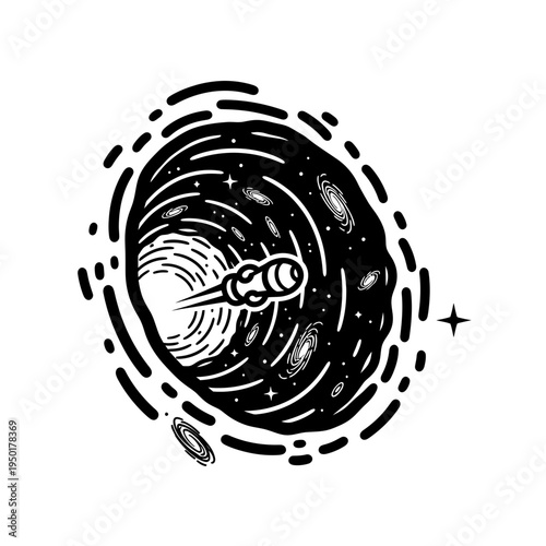 Cartoon Spaceship Enters A Black Hole