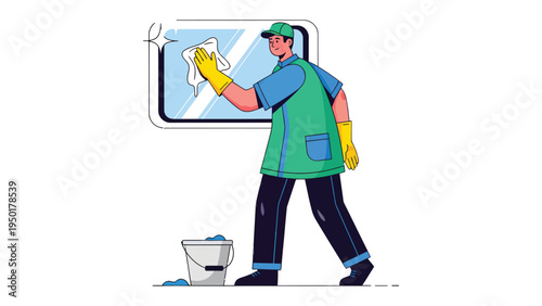 Cleanliness Defined: A diligent individual meticulously cleans a window, showcasing commitment to tidiness and precision.