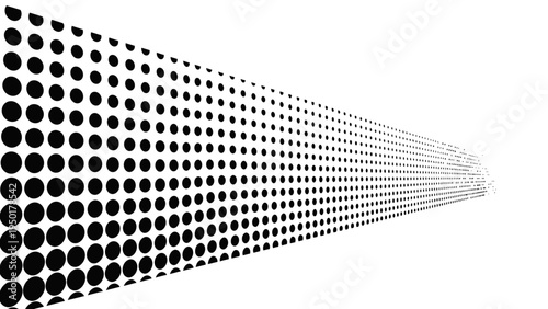 Abstract perspective of black dots fading into white background, digital art