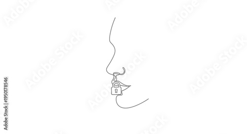Continuous line drawing of a face with a bell.