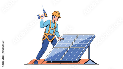 Solar Panel Installation: A technician meticulously installs solar panels on a rooftop, symbolizing the transition to renewable energy and sustainable living.