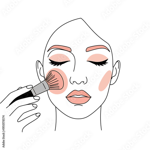 Woman Applying Blush with Brush Minimalist Style