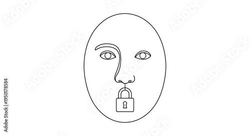 A simple line drawing of a face with a padlock over the mouth.