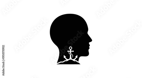 Tattooed head silhouette with anchor.