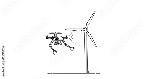 Drone flying near a wind turbine.