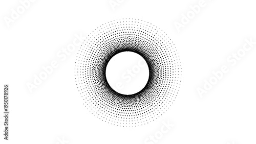 Abstract radial dot pattern forming a circular tunnel on white background