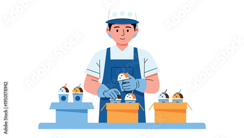 Ice cream production worker: An illustration of a worker meticulously packaging delectable ice cream treats.