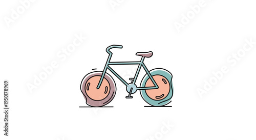 Colorful bicycle with smiley wheels.