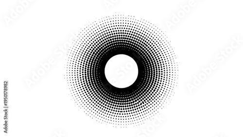 Abstract Radial Halftone Circle Pattern with White Center on White Background