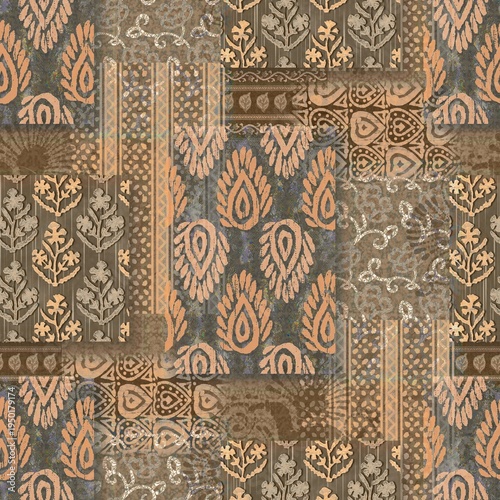 thai art pattern Geometric batik creative design seamless floral pattern repeat pattern fabric print design abstract texture light brown colour background texture 