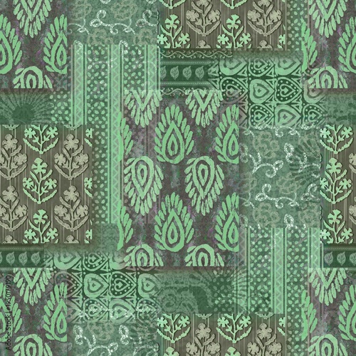  Geometric batik creative design seamless floral pattern repeat pattern fabric print design abstract texture green colour background texture 