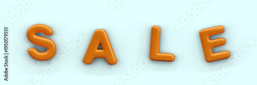 Horizontal poster with inscription, sale invitation. Vector mockup in festive 3D style, shiny letters with metallic texture. Layout for online announcement about discounts