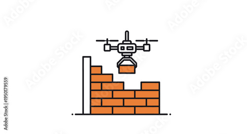 Drone delivering brick for construction.