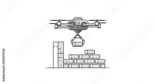 Drone lifting a house with a crane.