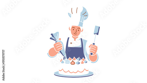 Pastry Chef at Work: A skilled pastry chef meticulously decorates a cake with precision and artistry, showcasing the passion and skill.